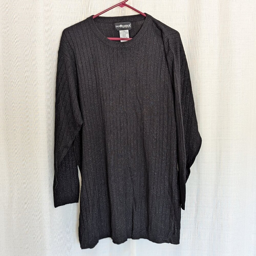 Sag Harbor Woman Metallic Black Sweater 2X Long Sleeves
